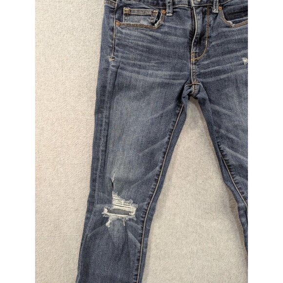 American Eagle Jeans Womens Size 2 Blue Skinny Embellished Flap Back Pockets - Picture 4 of 16